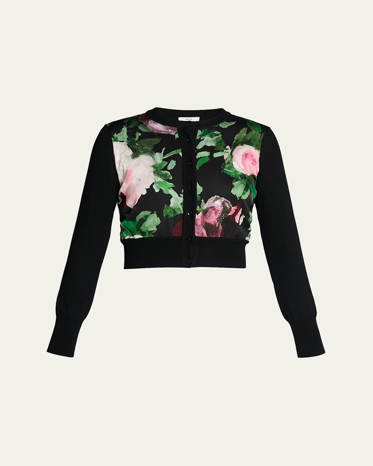 Erdem Floral Merino Wool-blend Cropped Cardigan In Black