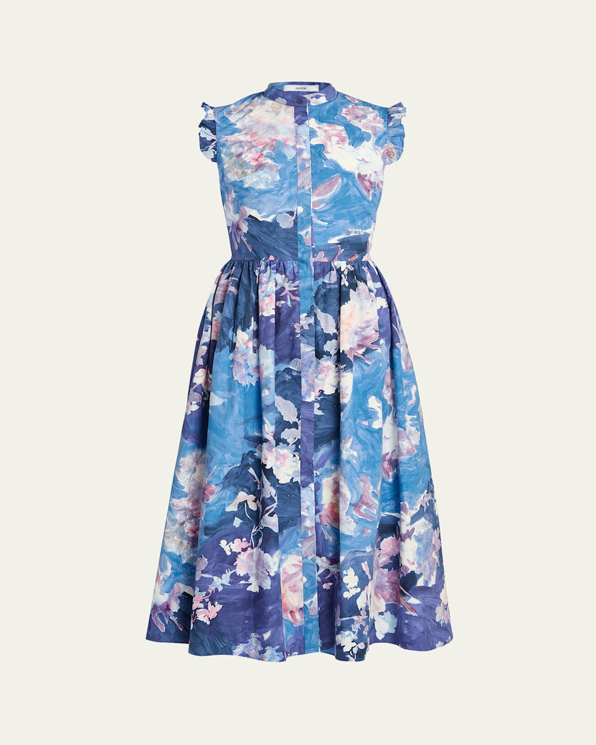 Sleeveless Flared Floral Cotton Midi Dress