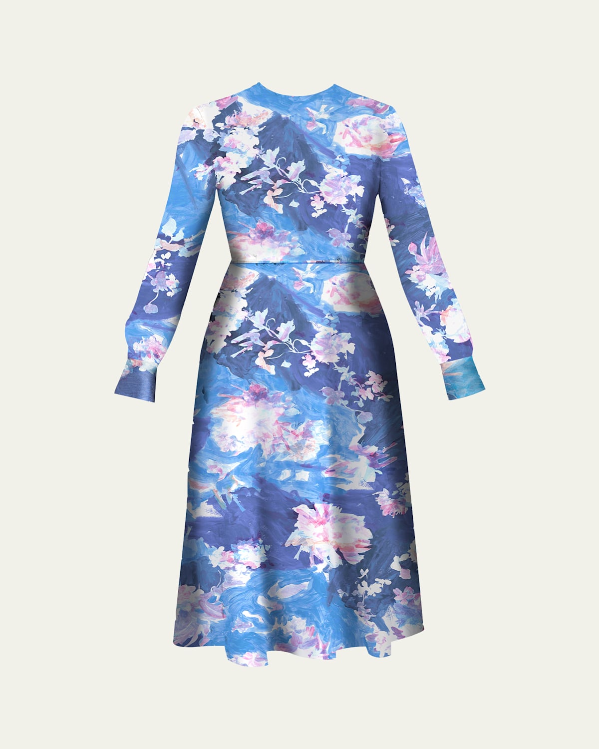 Erdem Long-Sleeve Floral Midi Cocktail Dress