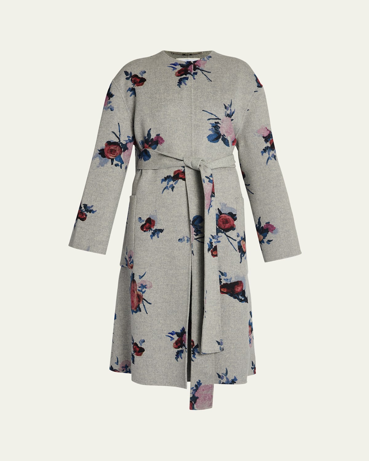 Erdem Flower Wool Belted Oversized Coat In Gray