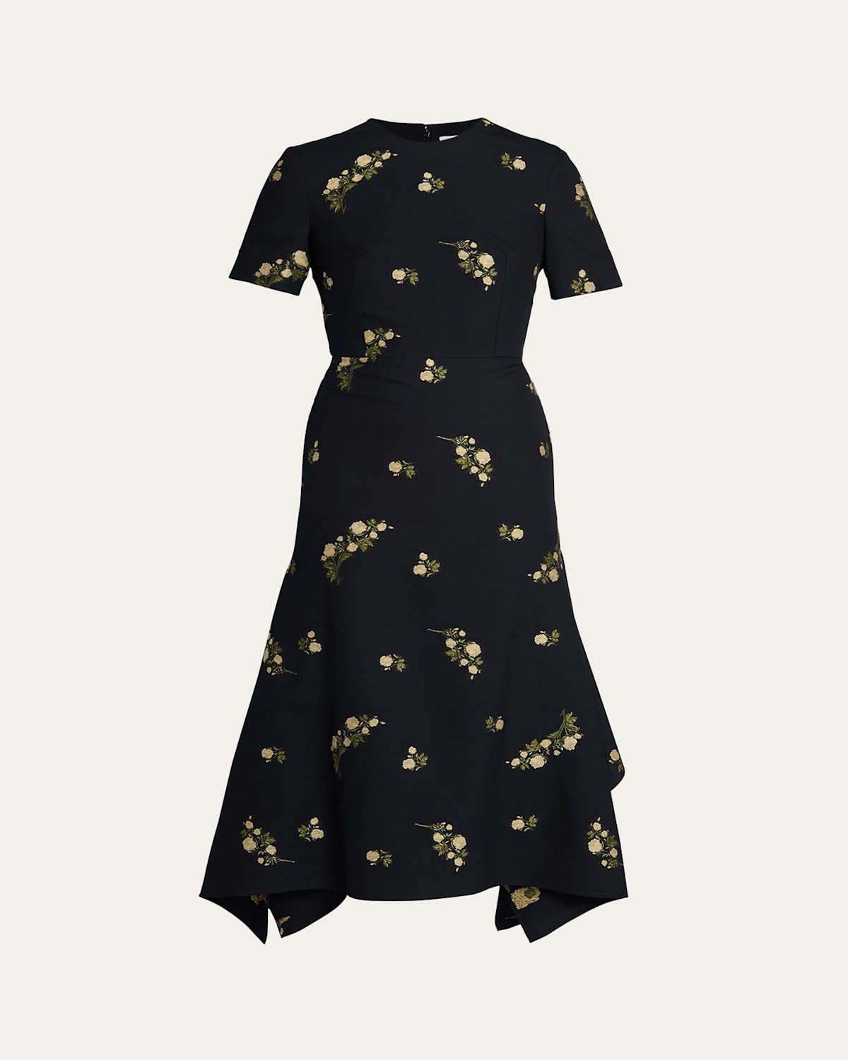 Erdem Floral Wool & Cotton Short-sleeve Midi Dress In Blue