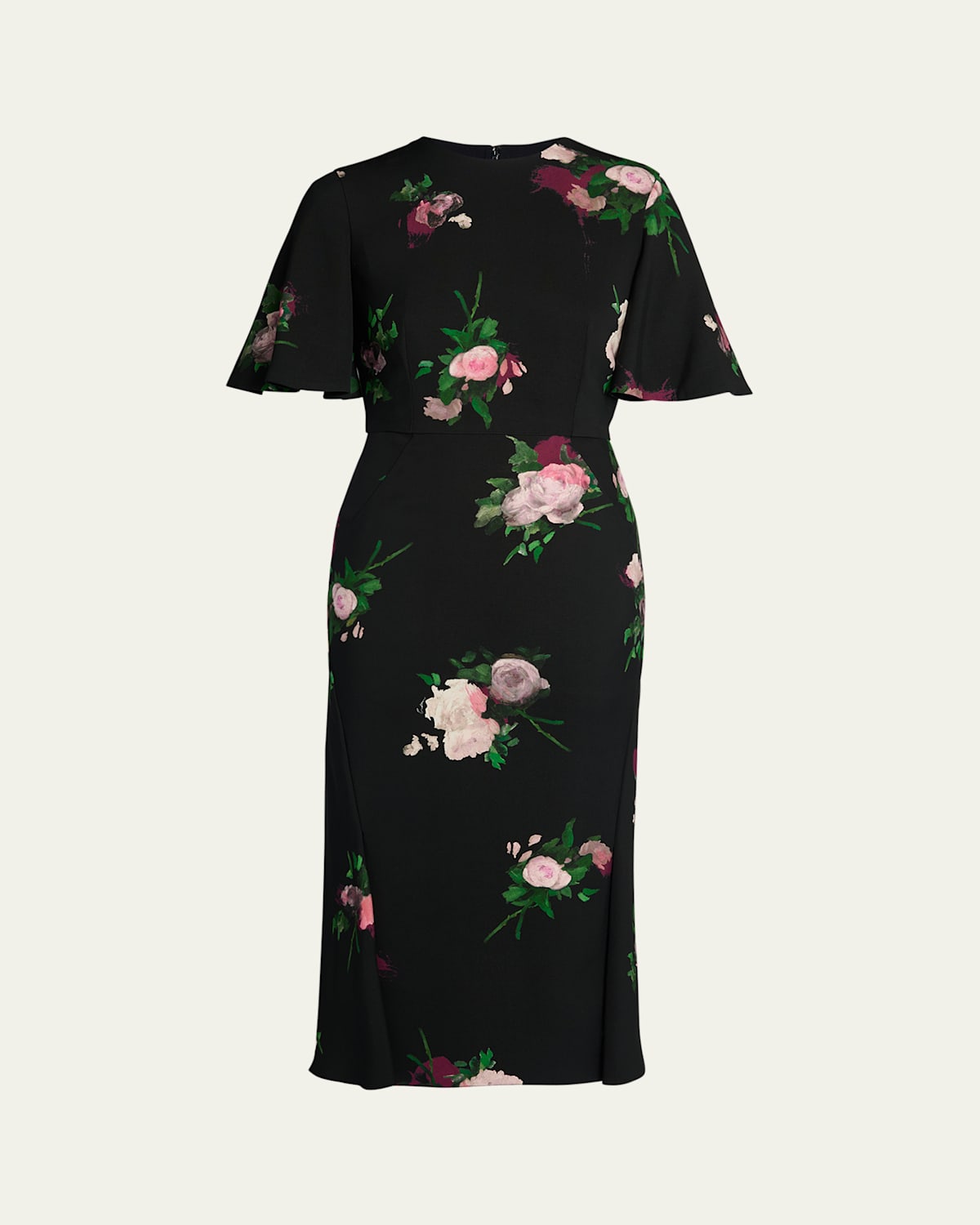 Erdem Floral Short-sleeve Midi Dress In Black