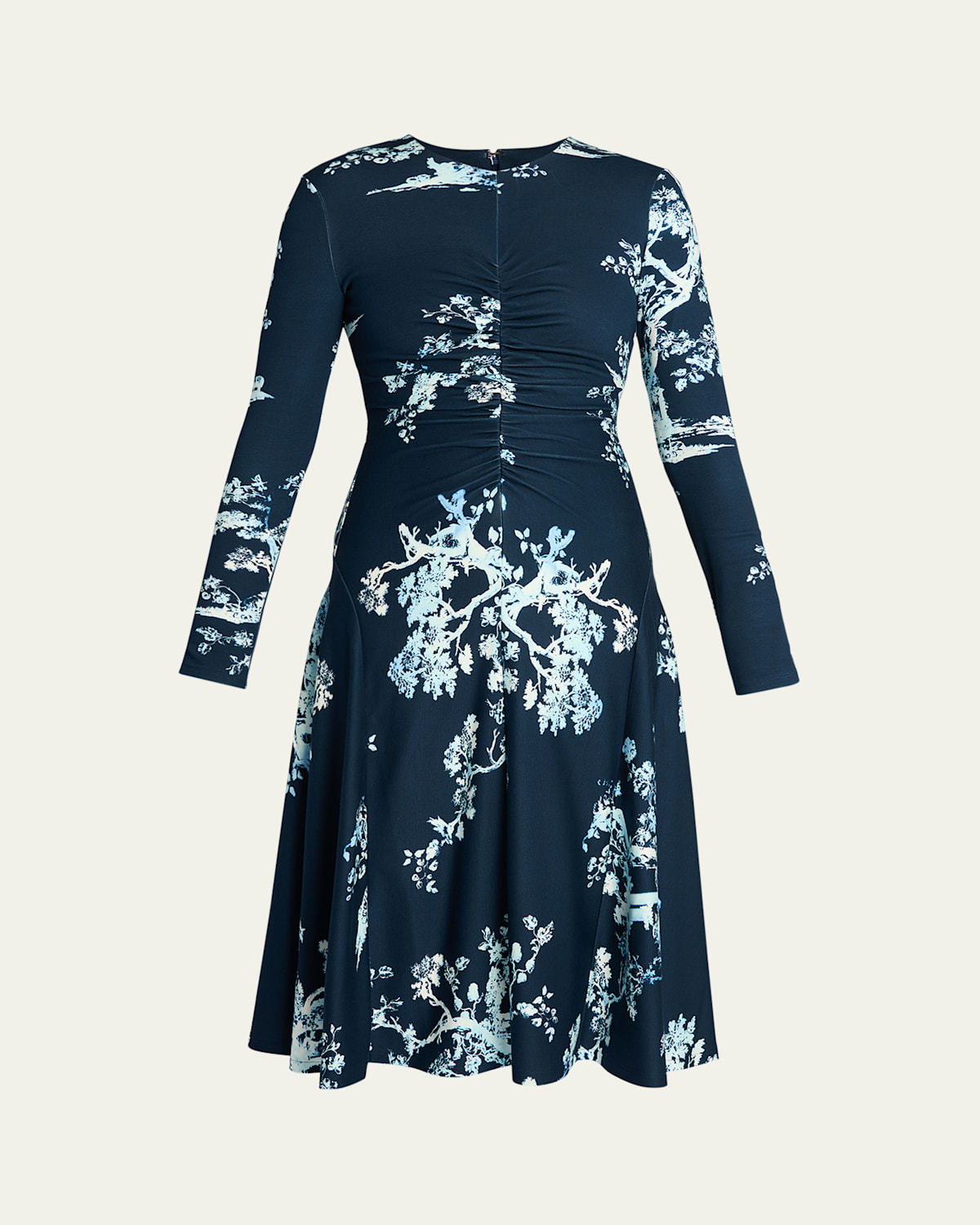 Erdem Long-Sleeve Floral Draped Midi Dress