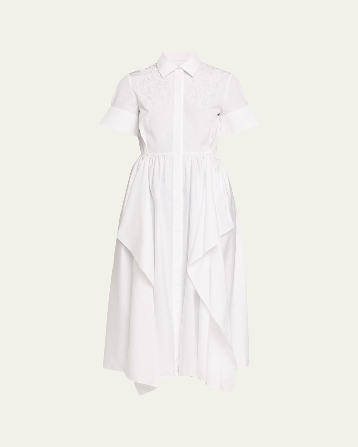 Embroidered Short-Sleeve Midi Shirtdress