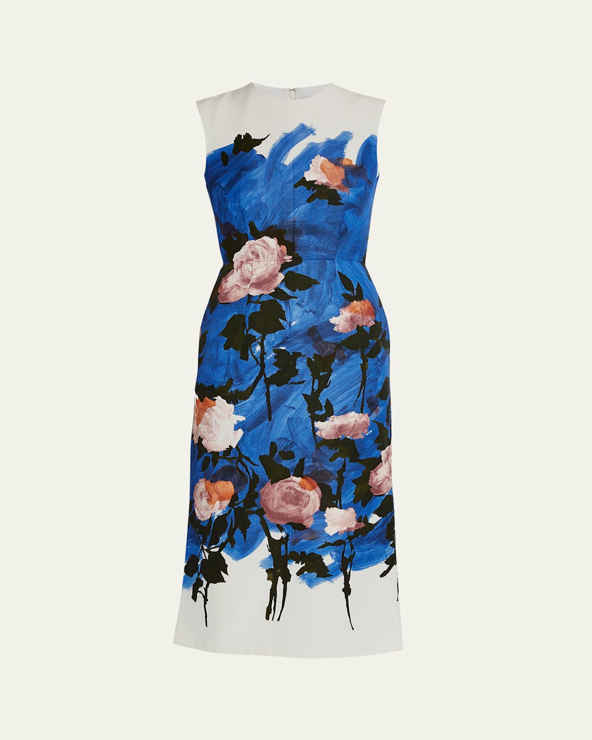 Erdem Sleeveless Painterly Floral Midi Pencil Dress