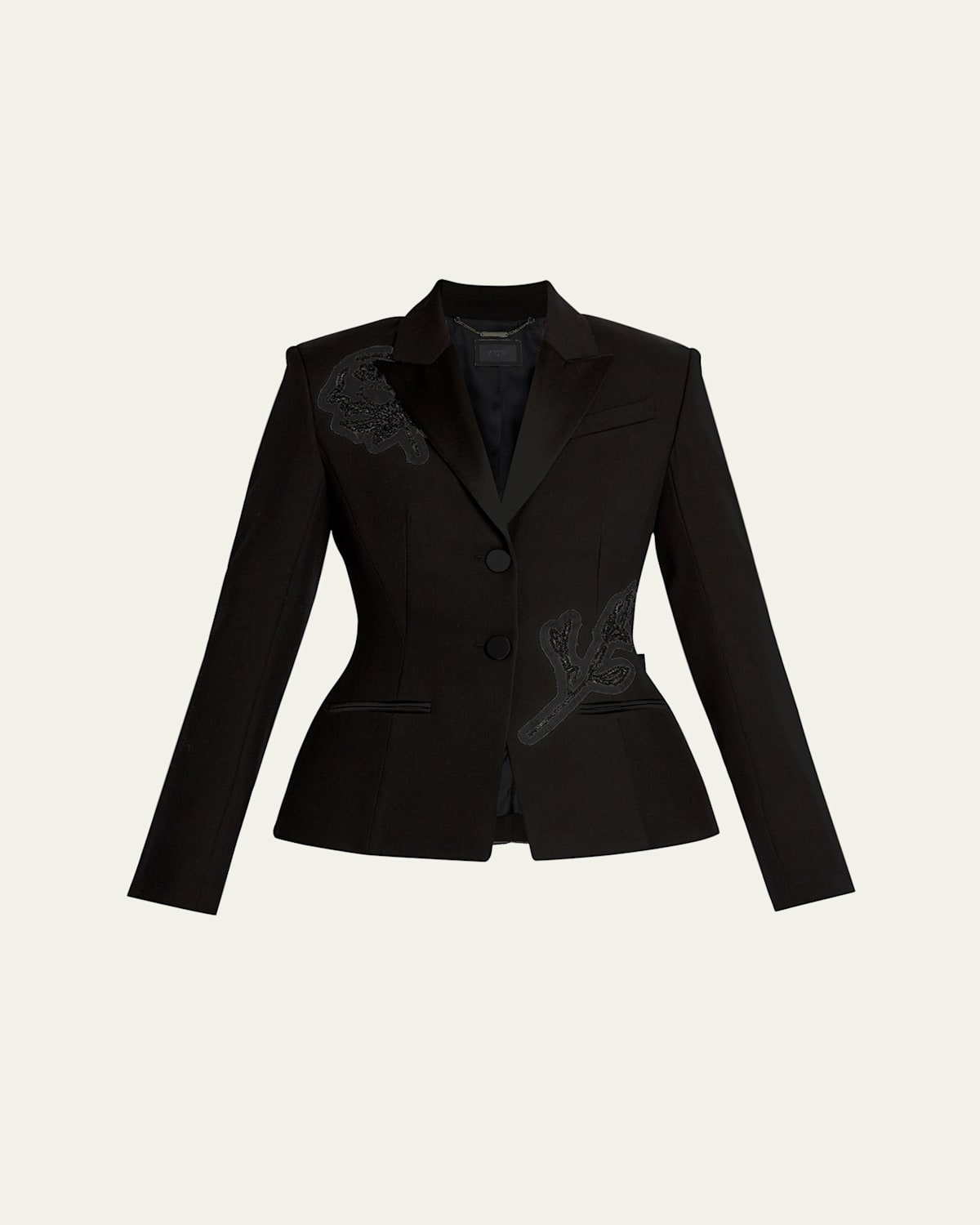 Erdem Crystal Rose Hourglass Single-breasted Blazer In Black