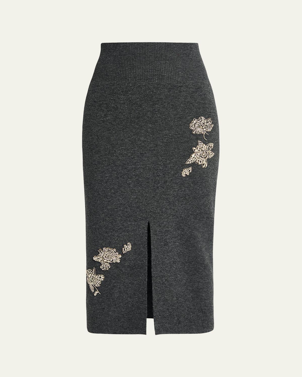 Crystal Embroidered Knit Midi Pencil Skirt