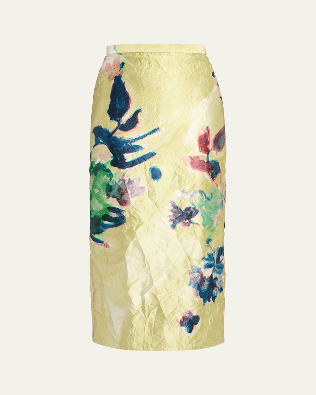 Erdem Crinkled Satin Midi Pencil Skirt In Yellow