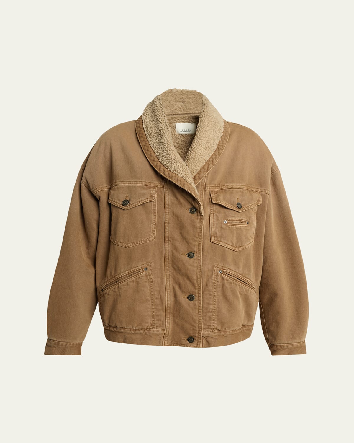 Isabel Marant Pimia Faux-fur Lined Denim Jacket In Brown