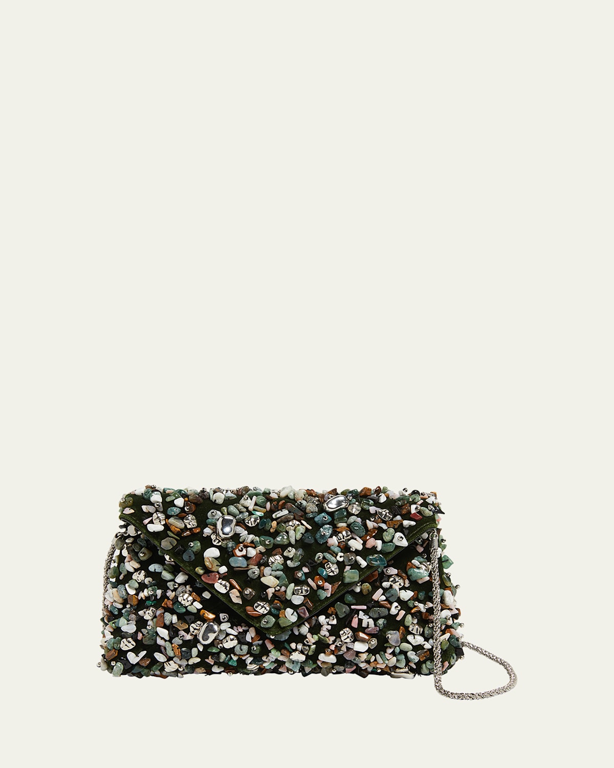 Dries Van Noten Stone-embellished Envelope Clutch Bag In Green