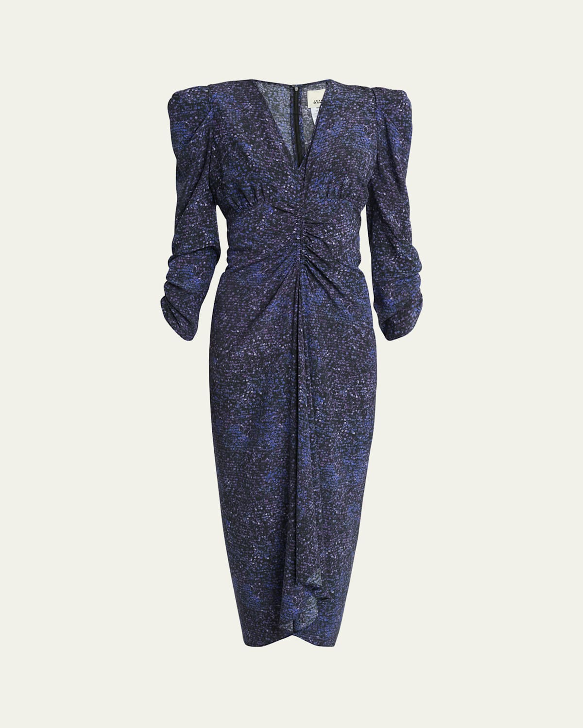 Isabel Marant Albini Mosaic Ruched Stretch Silk Dress In Blue