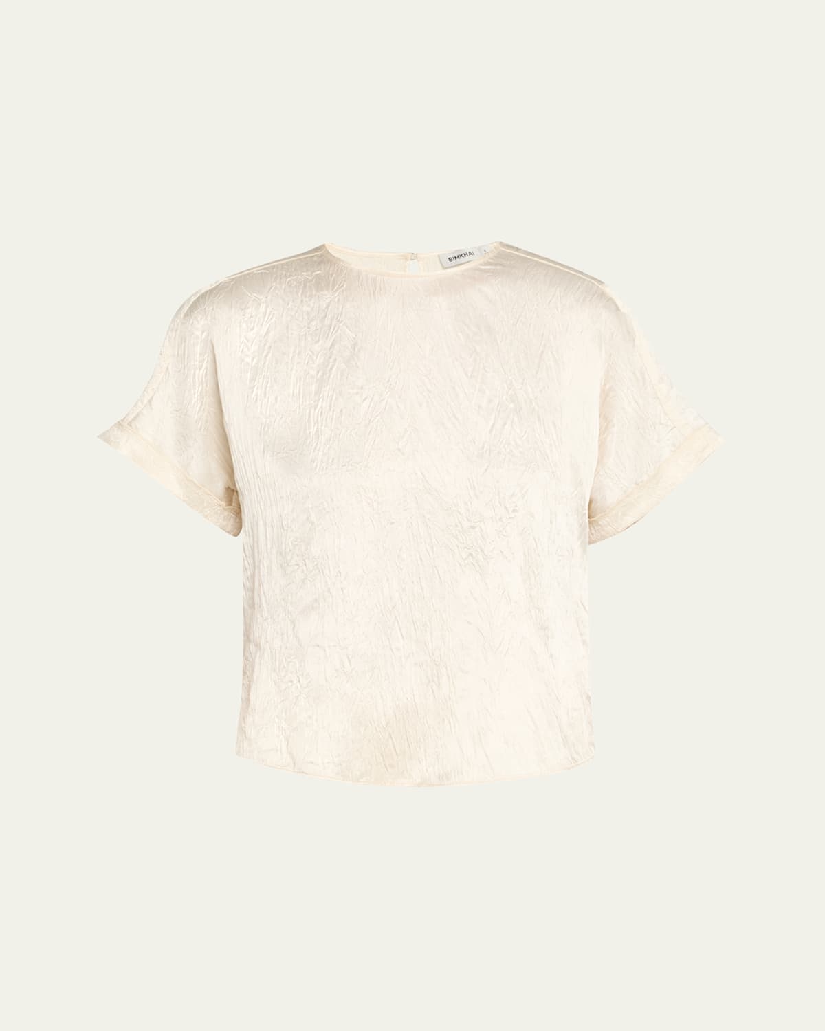 Simkhai Addison Short-sleeve Crinkled Satin Shirt In White