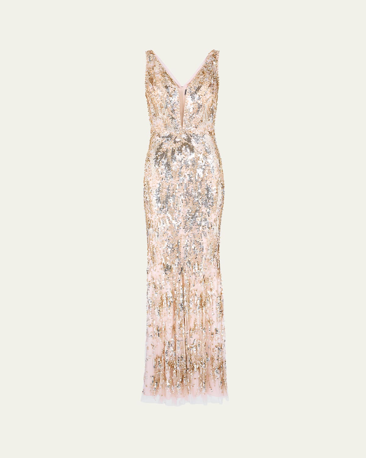 Jenny Packham Marion Embellished Plunging Column Gown In Multi