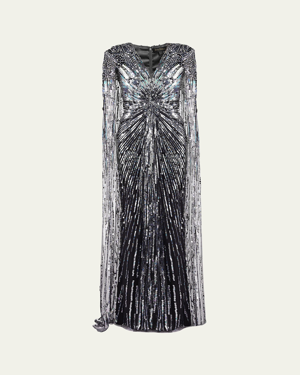 Jenny Packham Gold Rush Cape-effect Embellished Tulle Gown In Black