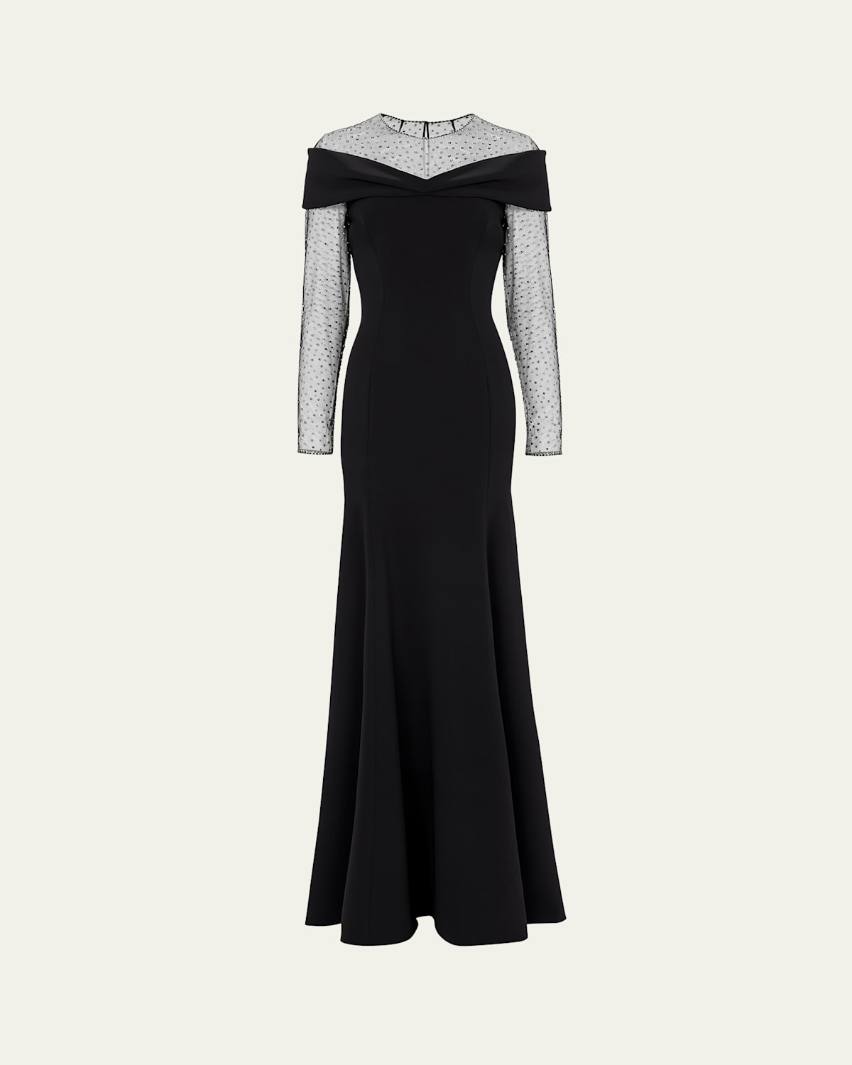 Jenny Packham Etienne Crystal Illusion Off-the-shoulder Gown In Black