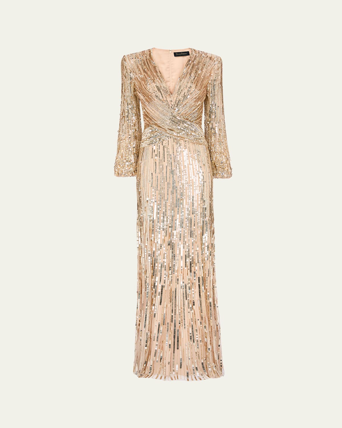 Jenny Packham Cosmos Sequined Strong-shoulder Gown In Neutral