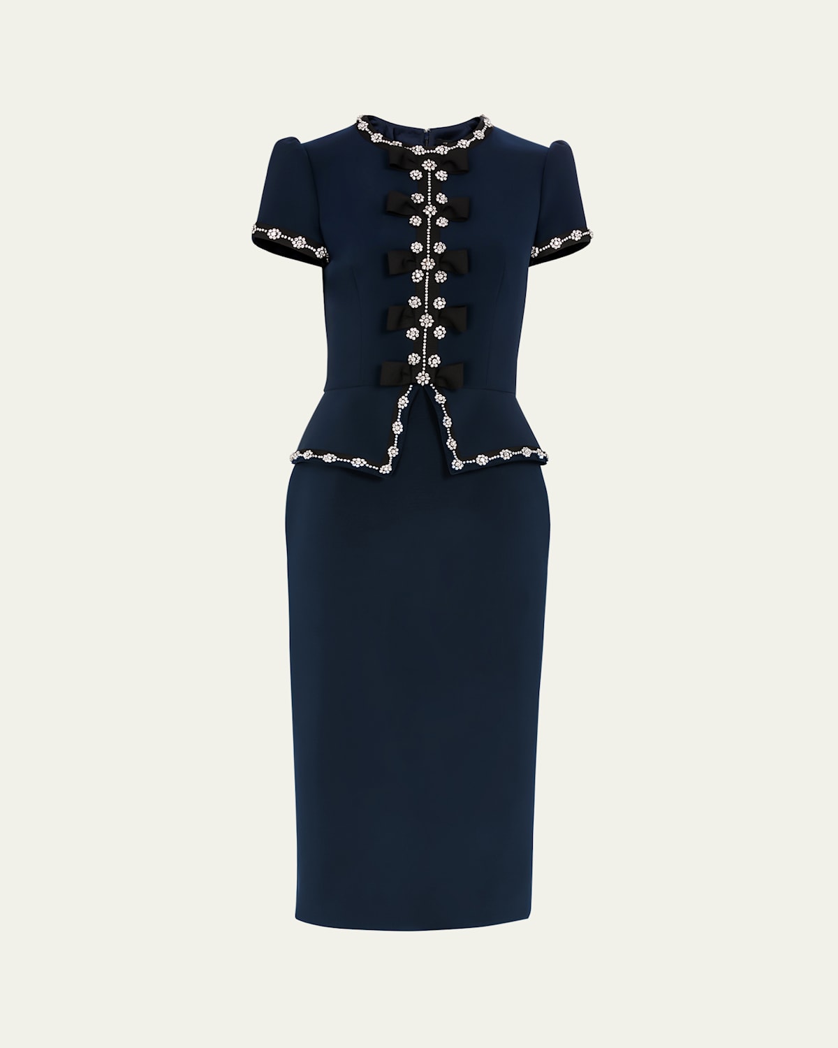 Jenny Packham Bisou Crystal Bow Peplum Midi Dress In Black