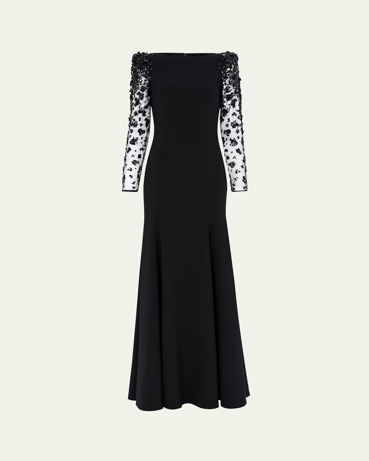 Jenny Packham Sylvia Beaded Long-sleeve Crepe Gown In Black