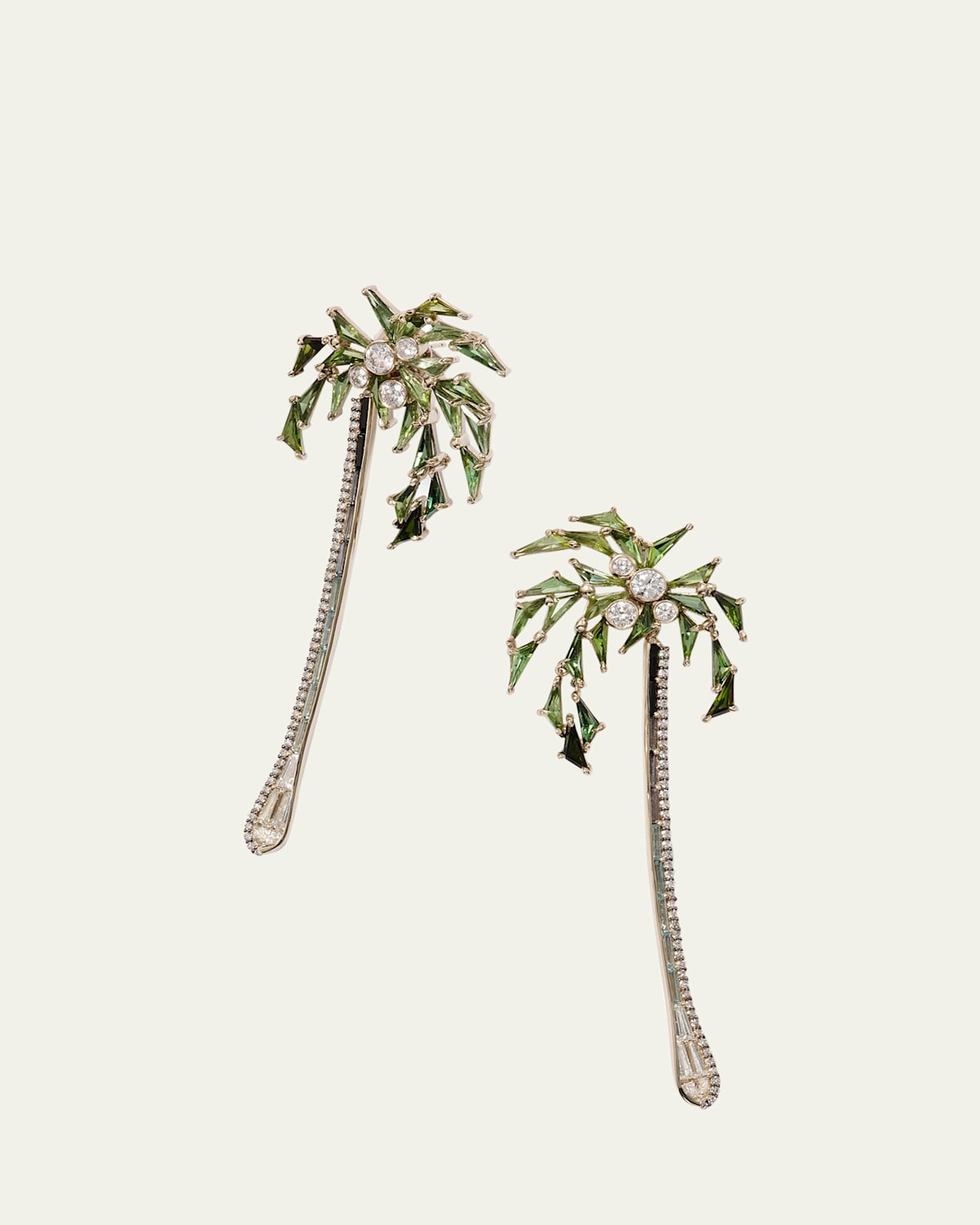 Palm & Stem Statement Earrings with Diamonds and Tourmaline