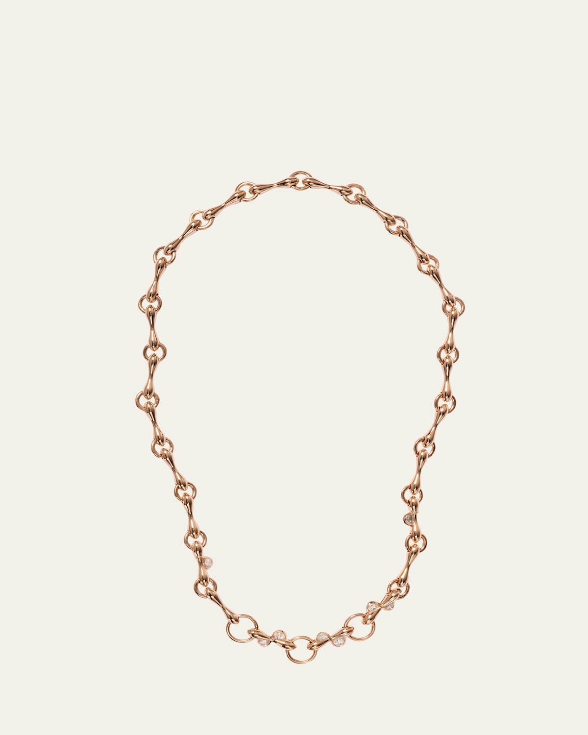 20K Rose Gold Heavy Baton Chain Necklace with Diamond Half Moons