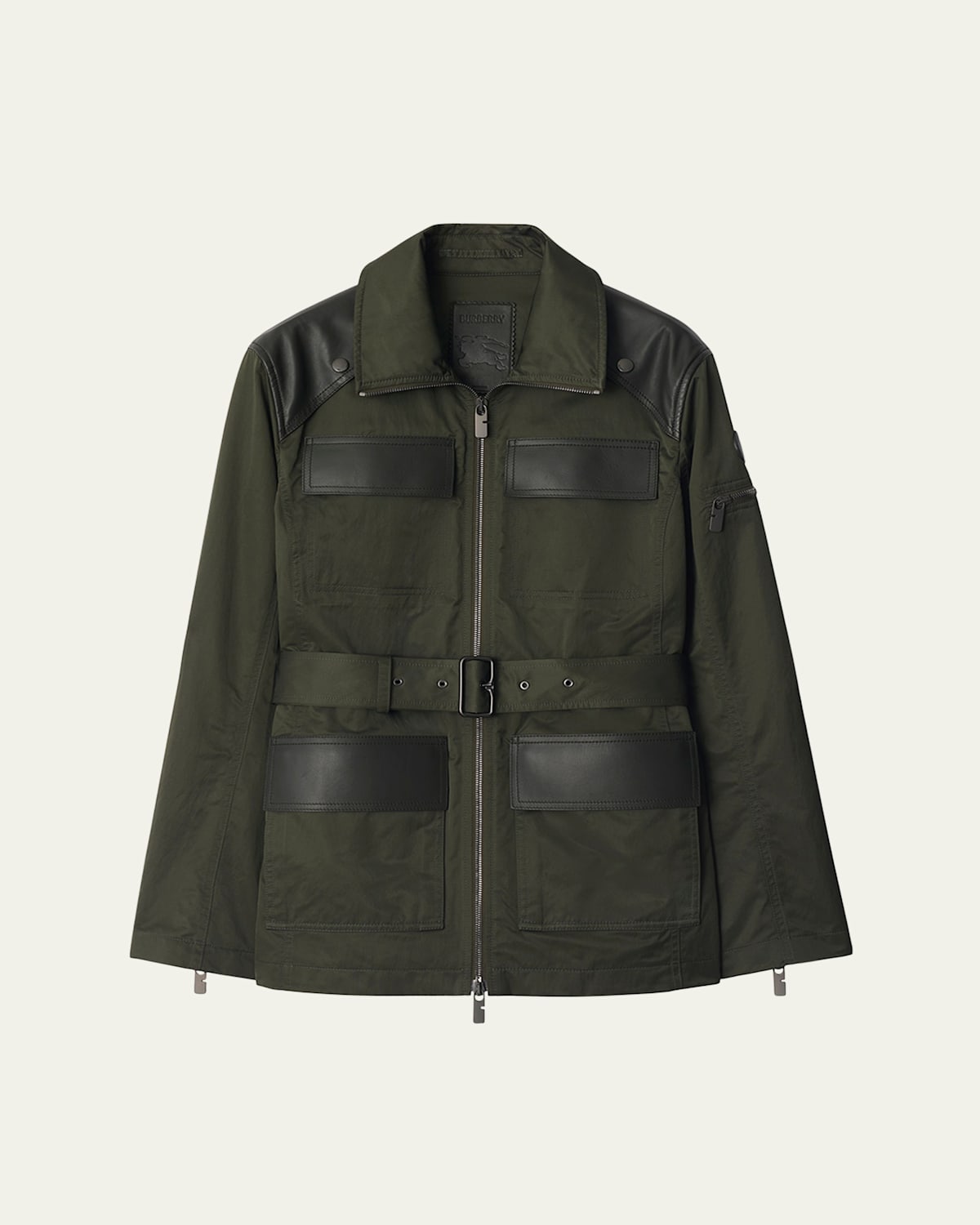 Burberry Leather Trim Nylon Blend Field Jacket In Green
