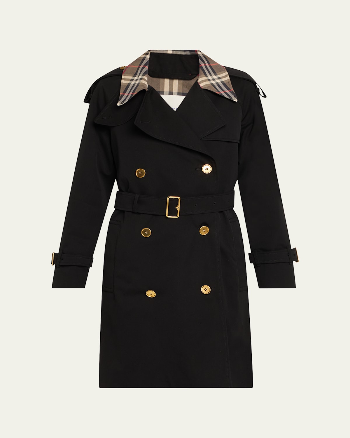 Castleford Check-Collar Belted Short Trench Coat