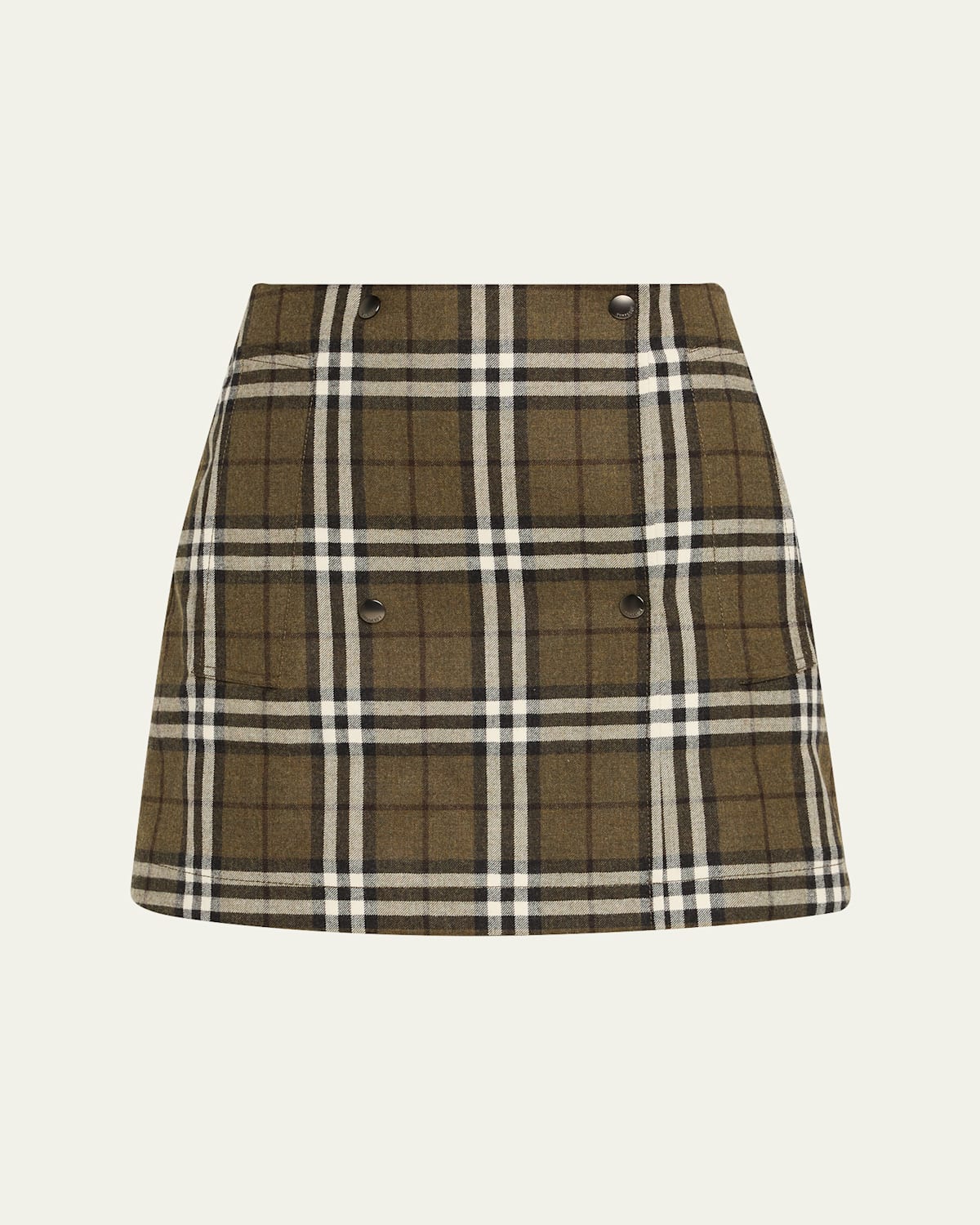 Burberry Women Green Skirt With All-over Check Motif And Side Pockets In Virgin Wool Woman In Green