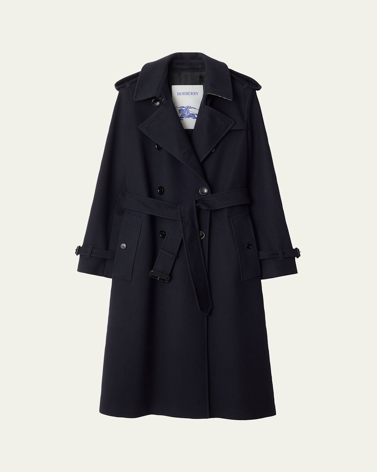 Burberry Kensington Belted Cashmere-wool Double-breasted Trench Coat In Black