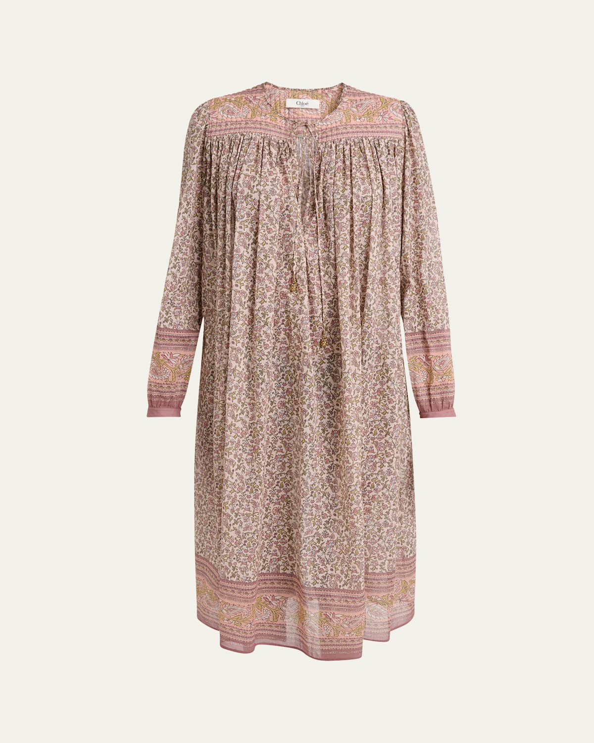 Chloé Robe Tunique Froncée En Voile De Coton Femme Rose Taille 42 100% Coton, Pinctada Maxima, Farmed, Coo In Pink