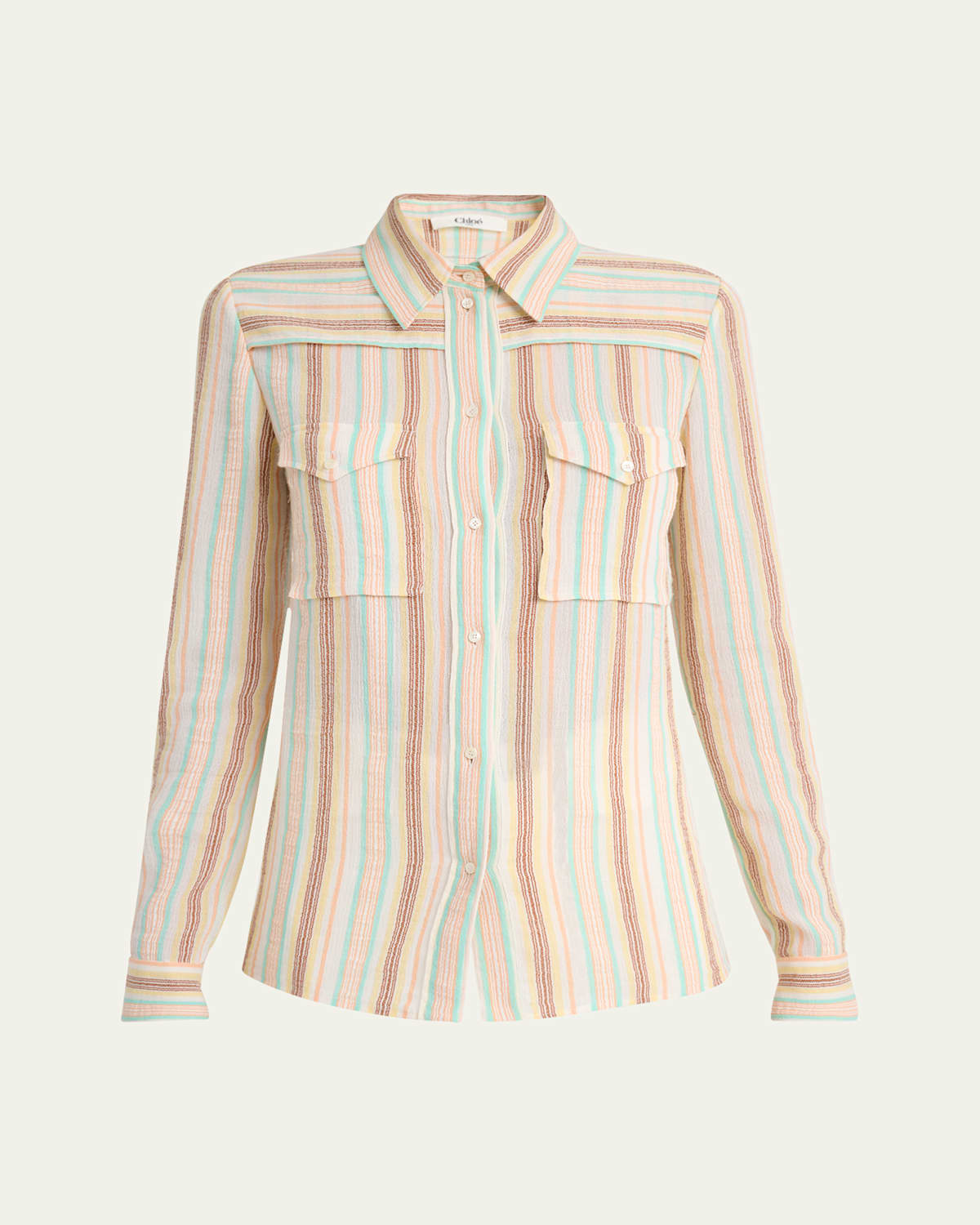 Chloé Button-down Striped Crepon Cotton Blouse In Nude