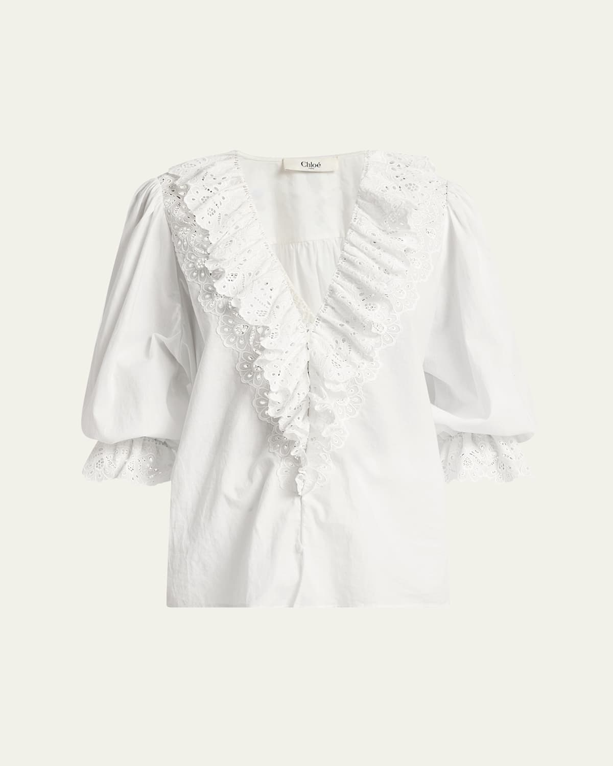 Chloé Eyelet-embroidered Ruffle Cotton Voile Blouse In White