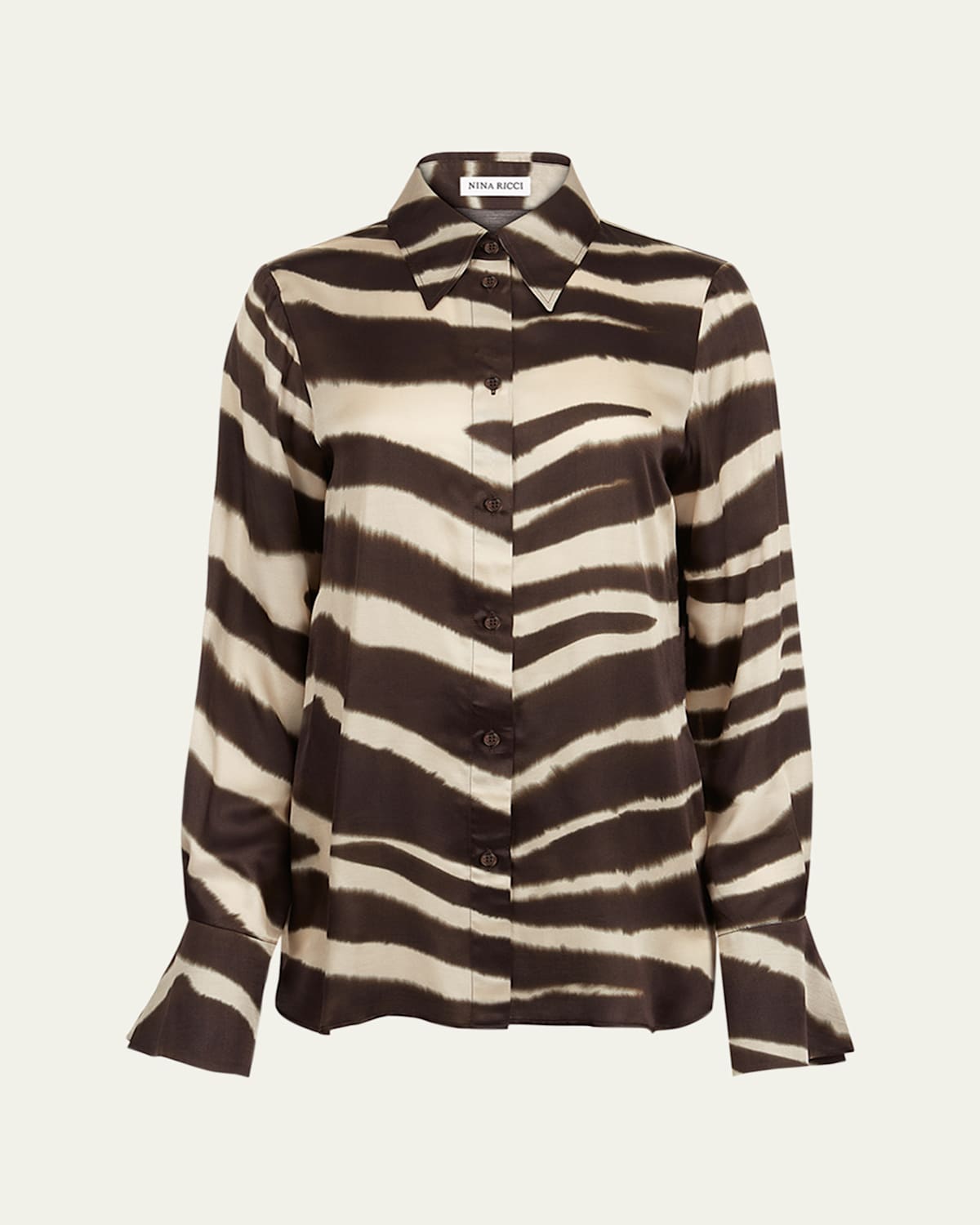 Nina Ricci Zebra-Print Satin Button-Down Blouse