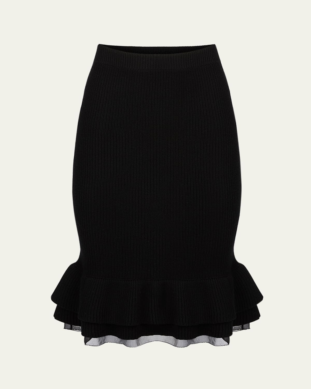 Nina Ricci Layered Ruffle Knit Pencil Midi Skirt In Black
