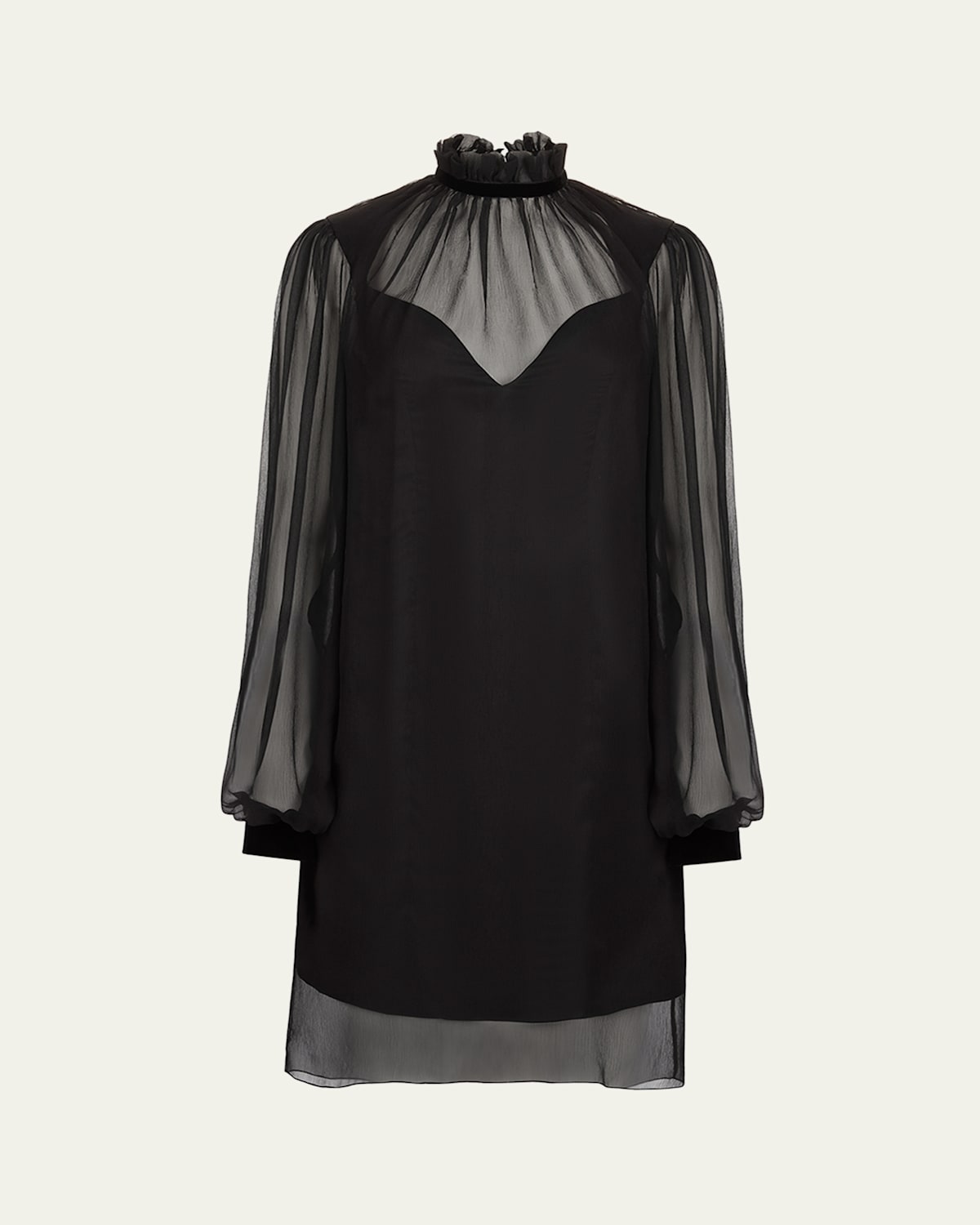 Nina Ricci Ruffle-Neck Sheer Silk Mini Dress