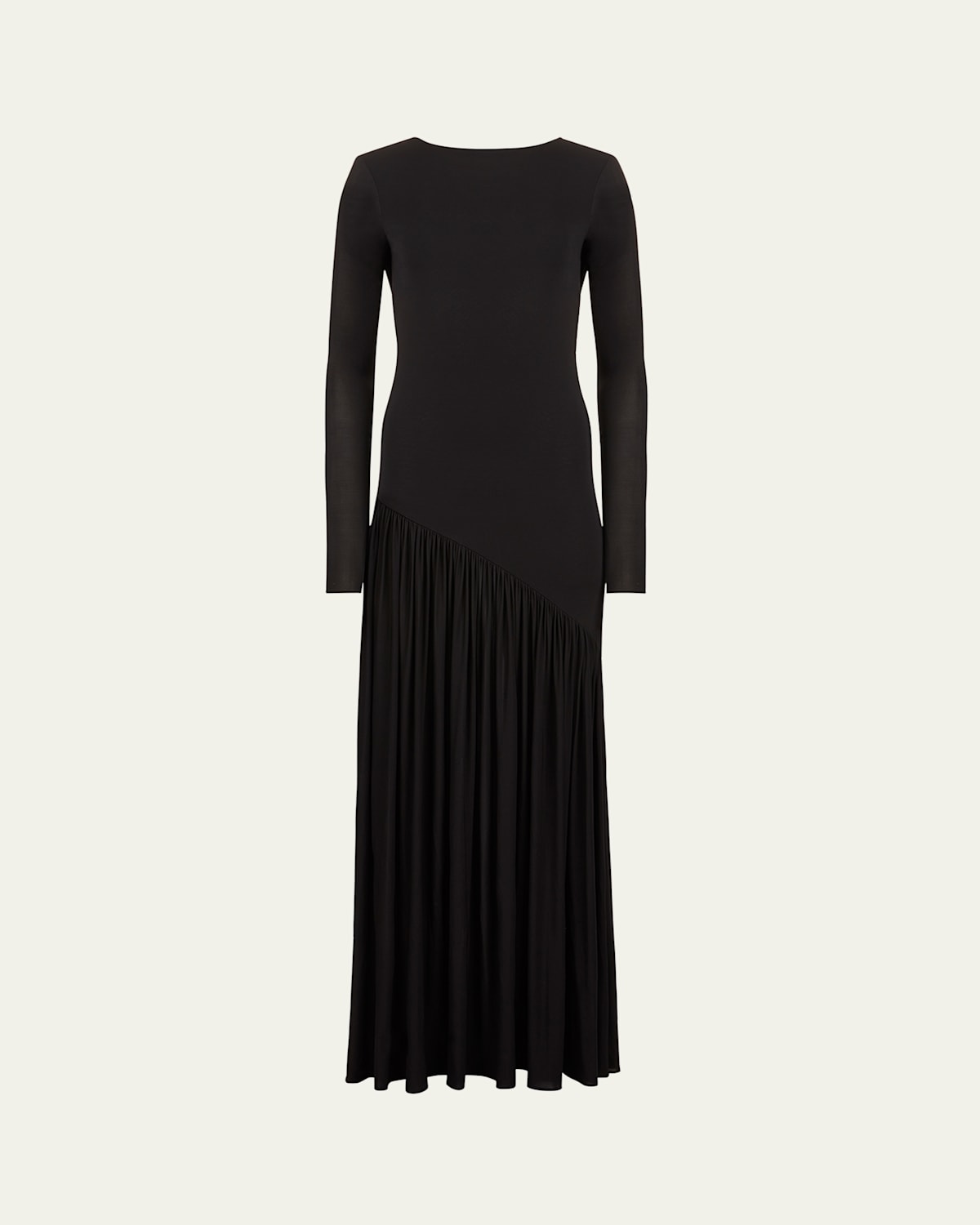 Nina Ricci Asymmetric Plisse Stretch Jersey Long-Sleeve Maxi Dress