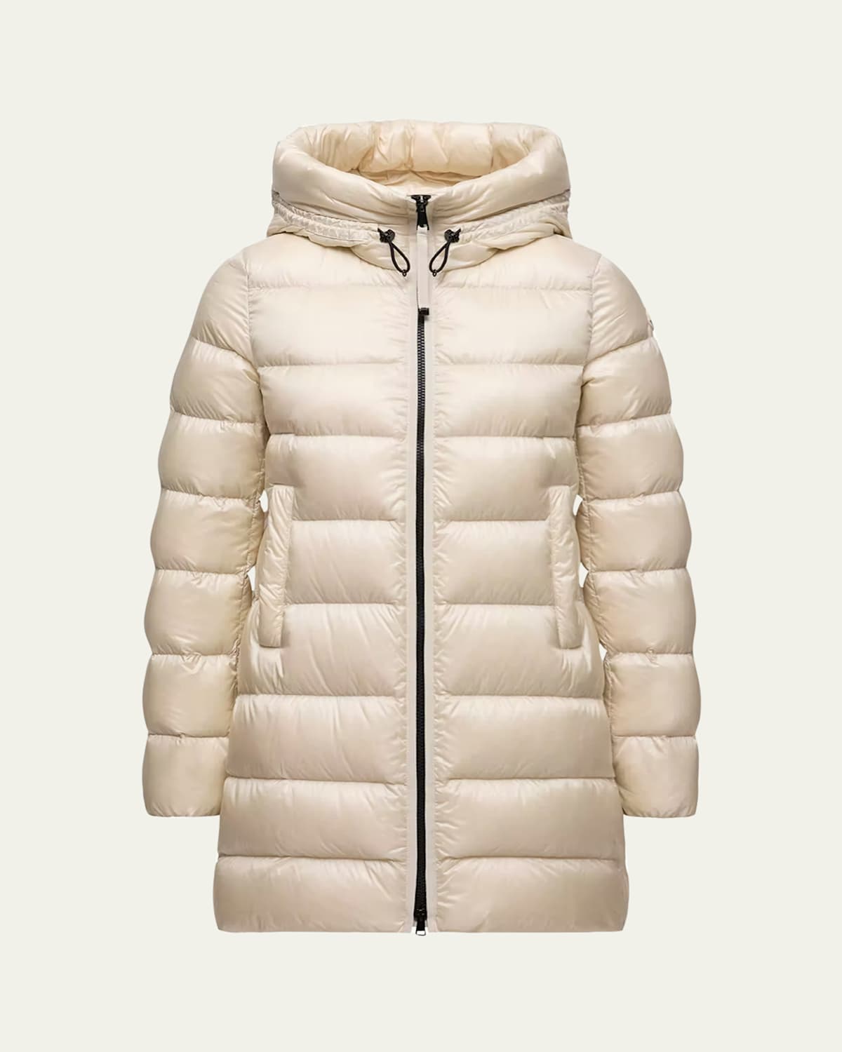 Moncler Suyenne Hooded Long Down Parka In Sand