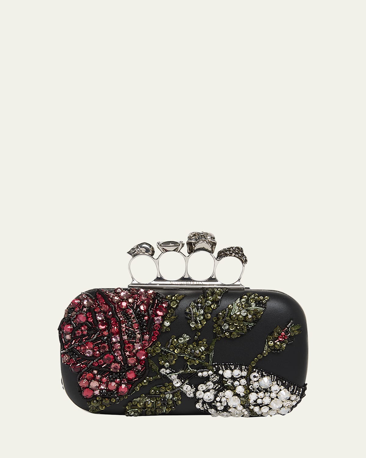 Alexander Mcqueen Leather Embellished Skull Knuckle Clutch Bag
