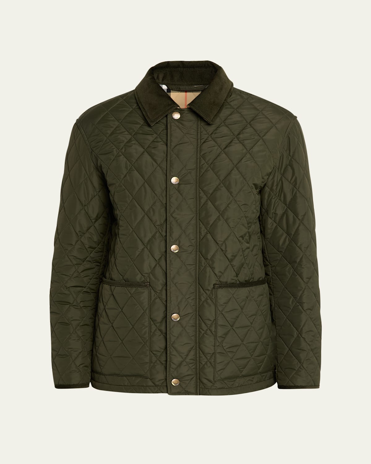 Burberry Padded Corduroy-trimmed Quilted Shell Jacket In Green