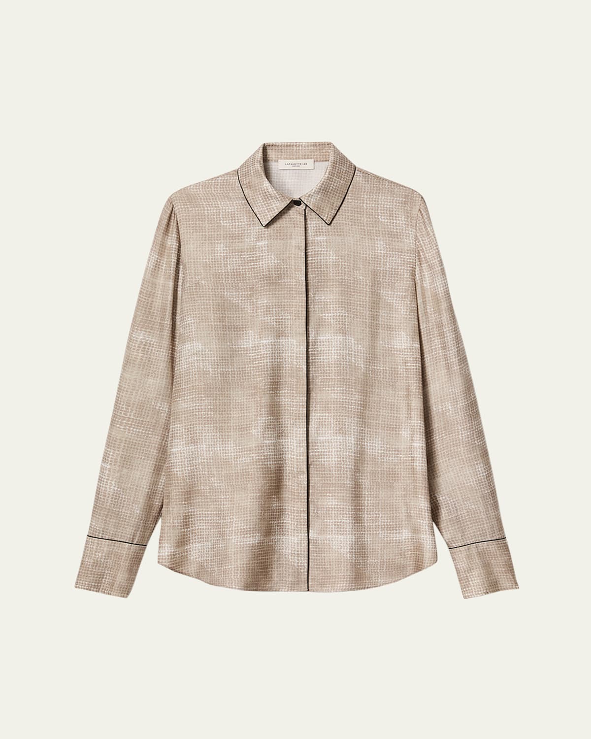 Lafayette 148 Diffused Houndstooth Print Silk Twill Button Blouse In Neutral