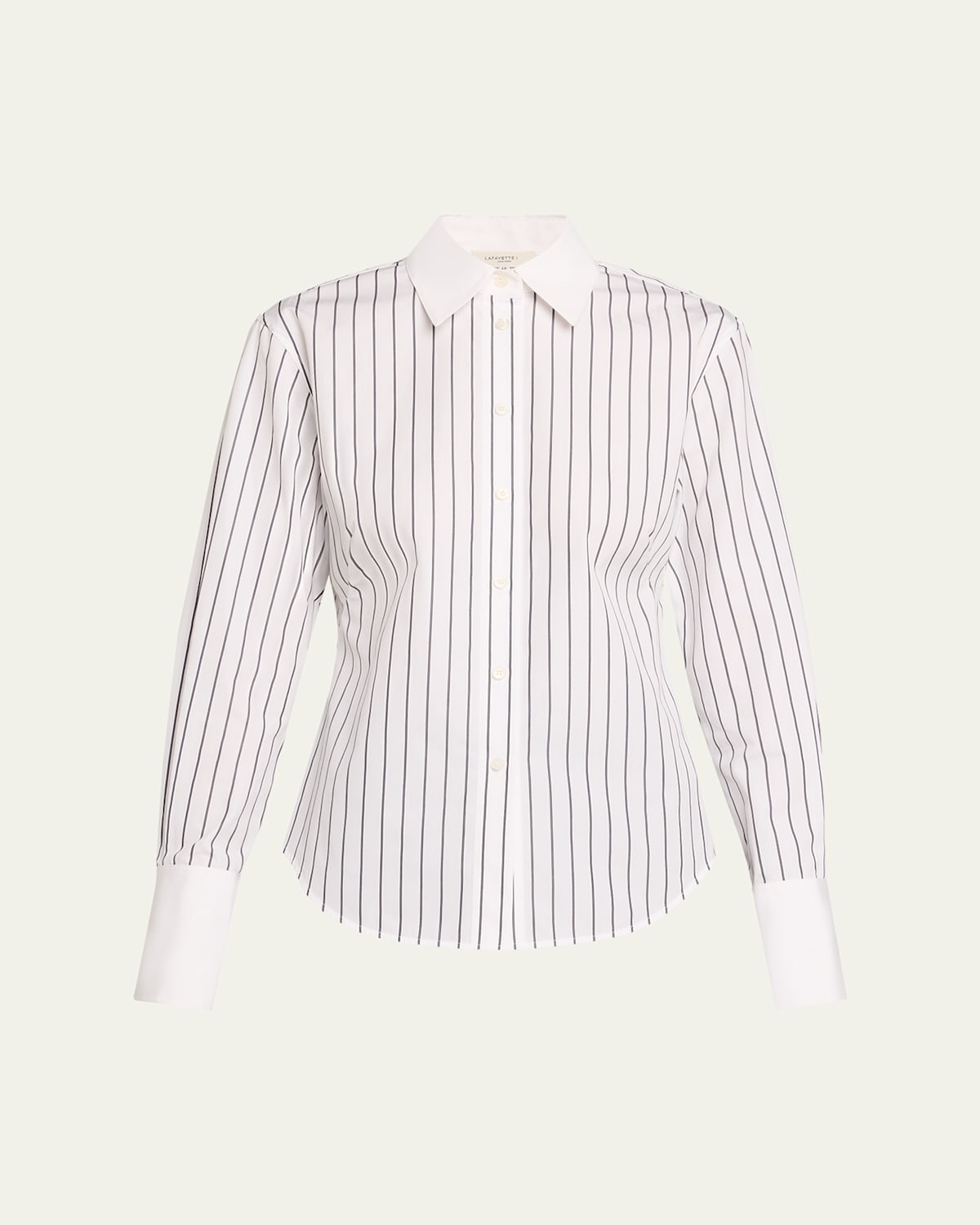 Lafayette 148 Striped Button-down Cotton Poplin Shirt In White