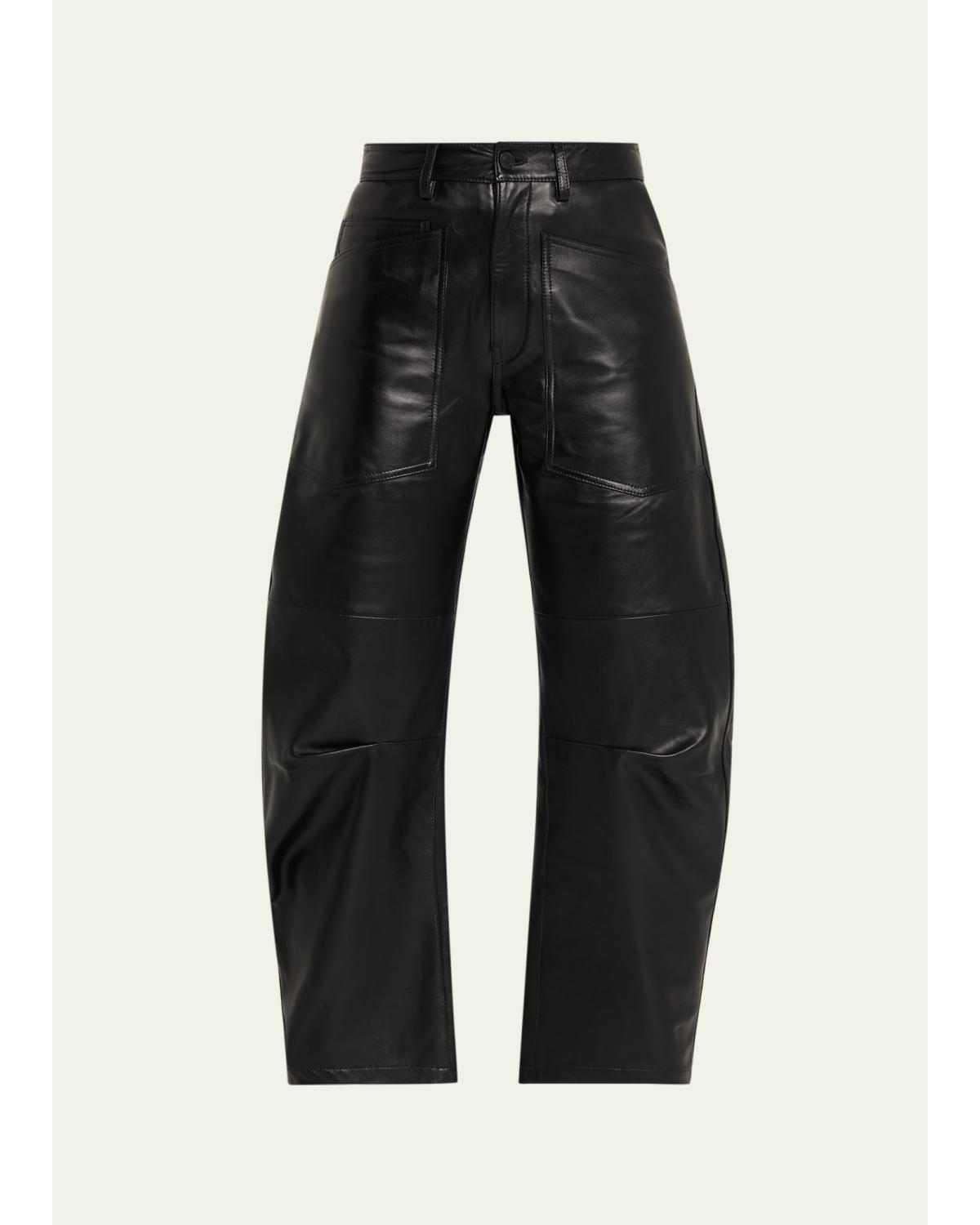 Shon Leather Barrel-Leg Ankle Pants