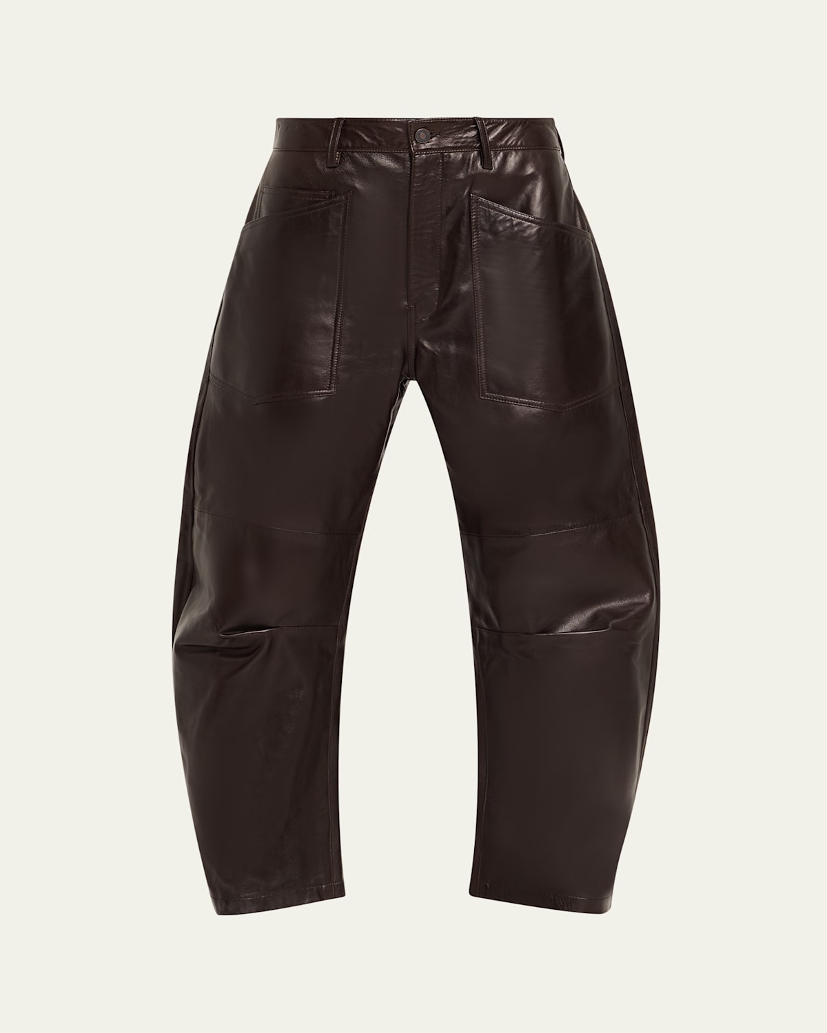 Nili Lotan Shon Leather Barrel-leg Ankle Pants In Brown