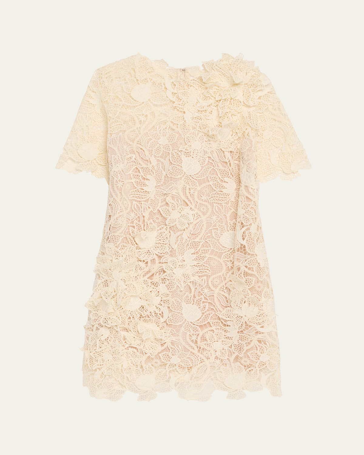 Oscar De La Renta Botanical Guipure Short-sleeve Mini Dress In Neutral