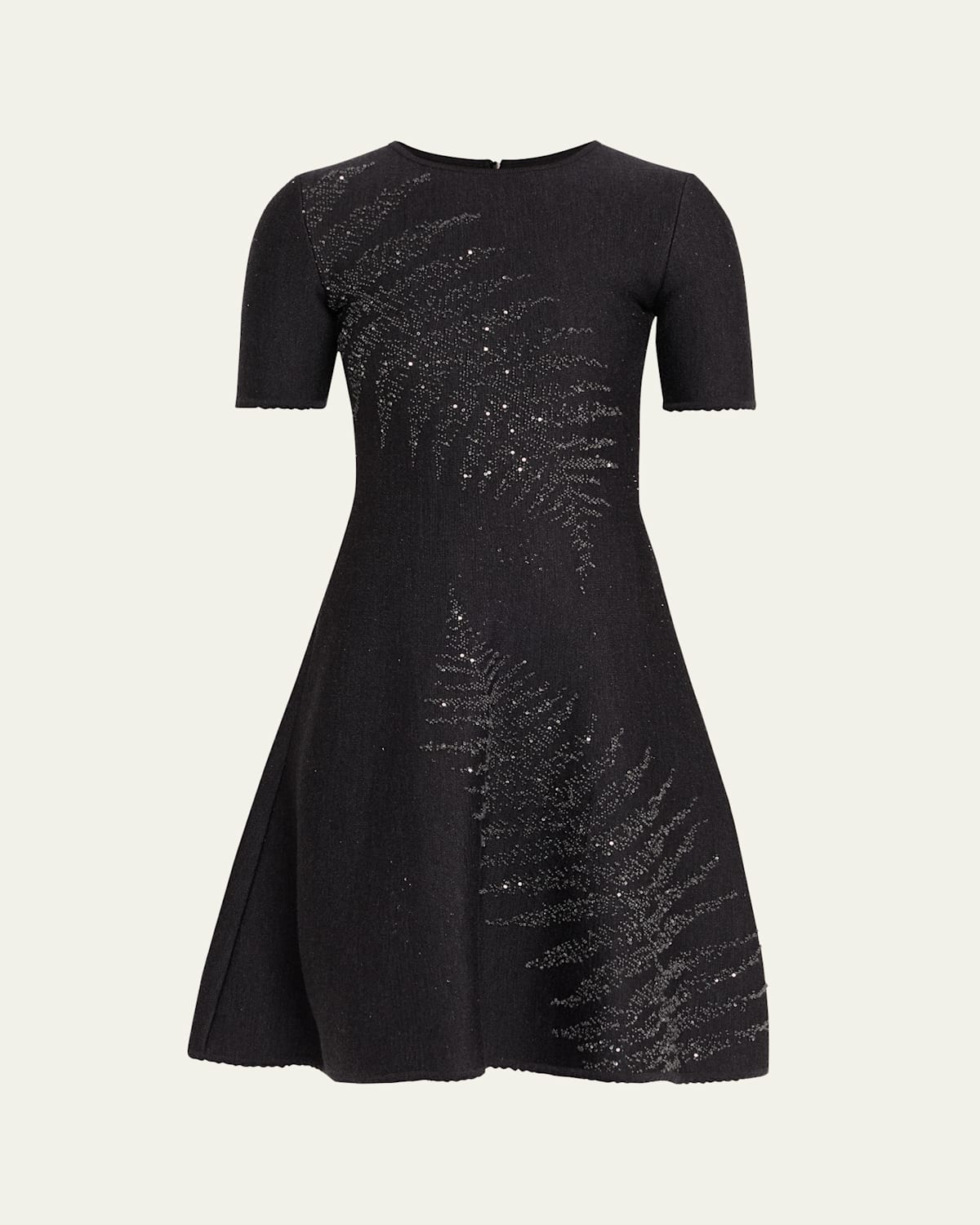 Oscar De La Renta Paillette Fern Short-sleeve Knit Mini Dress In Black