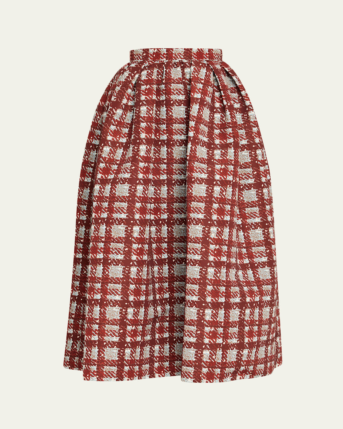 Oscar De La Renta Textured Plaid-print Pleated Midi Circle Skirt