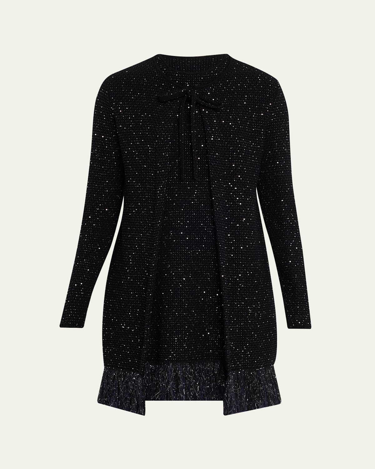 Oscar De La Renta Textured Paillette Tweed Fringe Jacket In Black