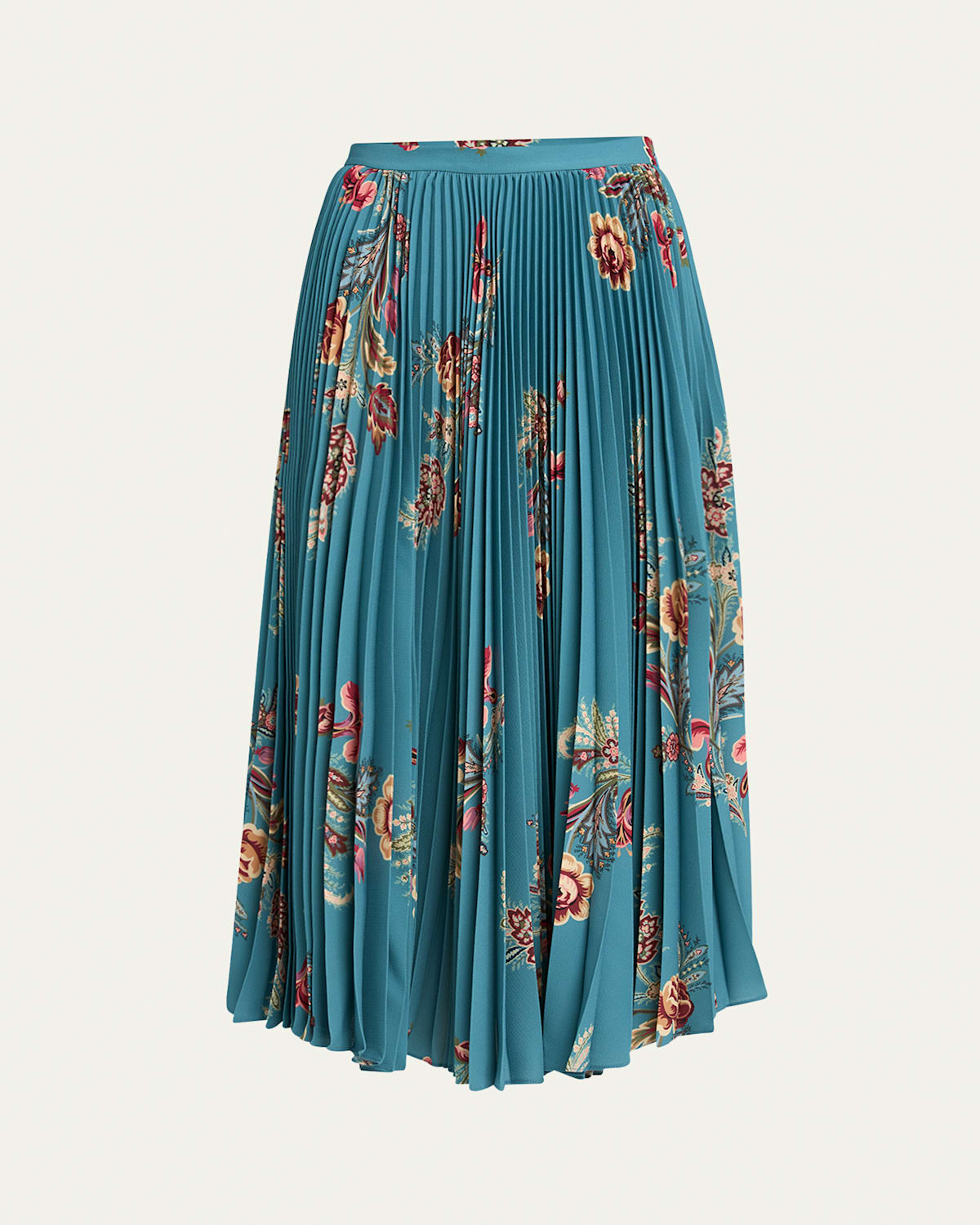 Etro Floral Pleated A-line Skirt In Blue