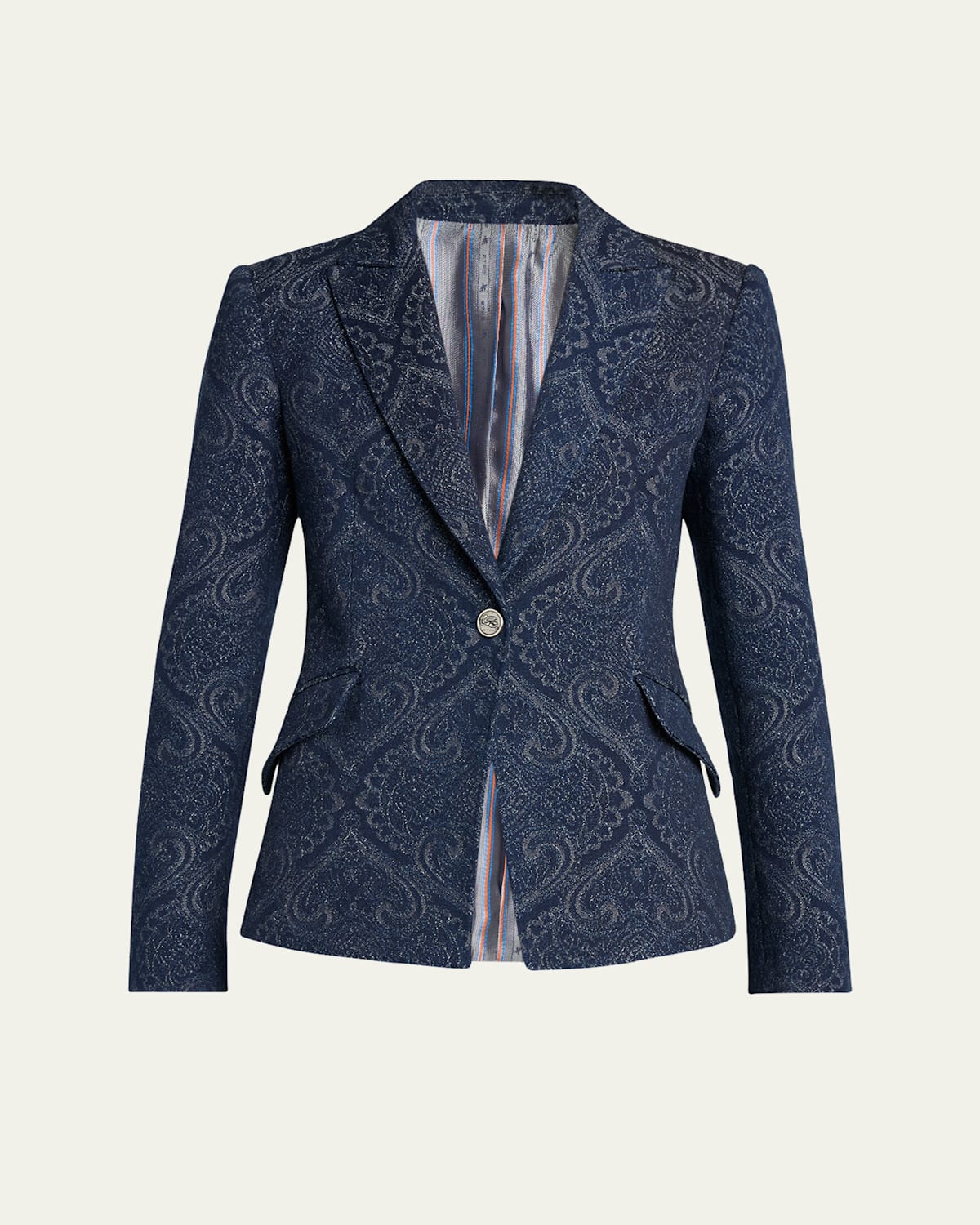 Etro Paisley-print Denim Blazer In Blue