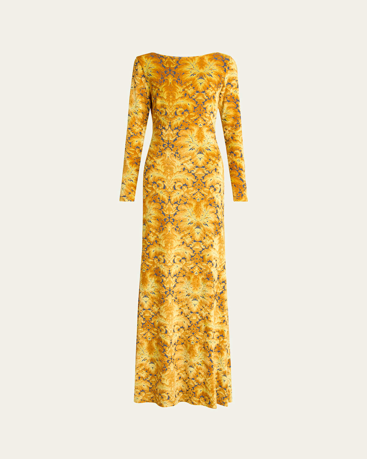 Etro Long-sleeve Open-back Maxi Dress In Orange