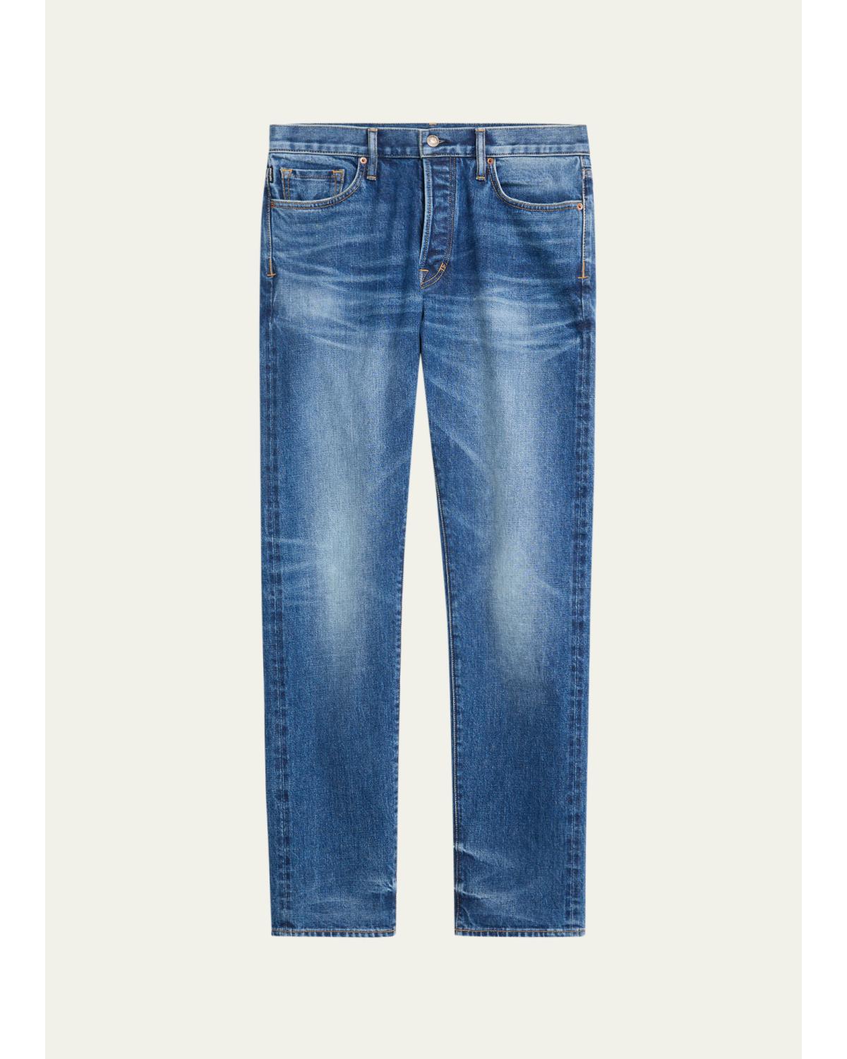 Men & apos;s Light Wash Selvedge Straight Fit Jeans